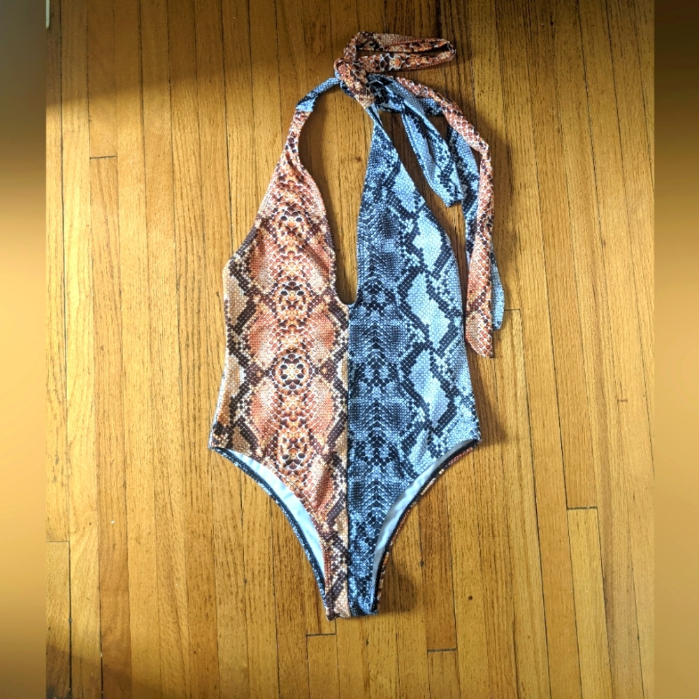 Snakeskin Two-tone Swimsuit